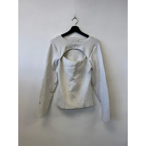 Good American Sweaters - Good American Sweater Womens 5/6 White Ribbed Cutout Stretch Knit Pullover Top‎
